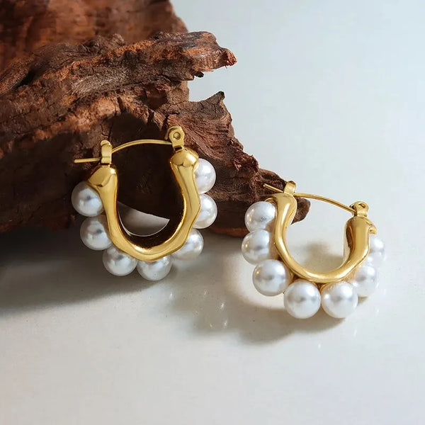 Pearl Drop Hoops Earrings