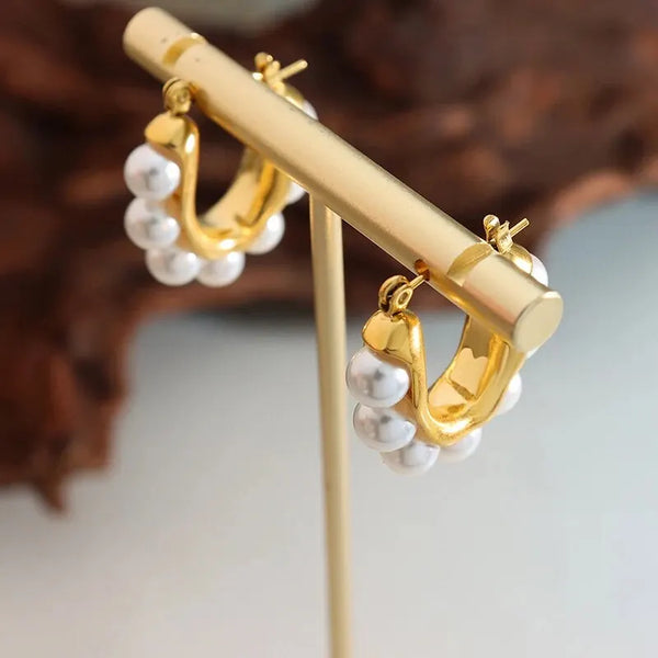 Pearl Drop Hoops Earrings