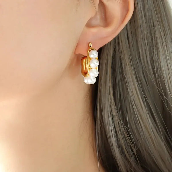 Pearl Drop Hoops Earrings