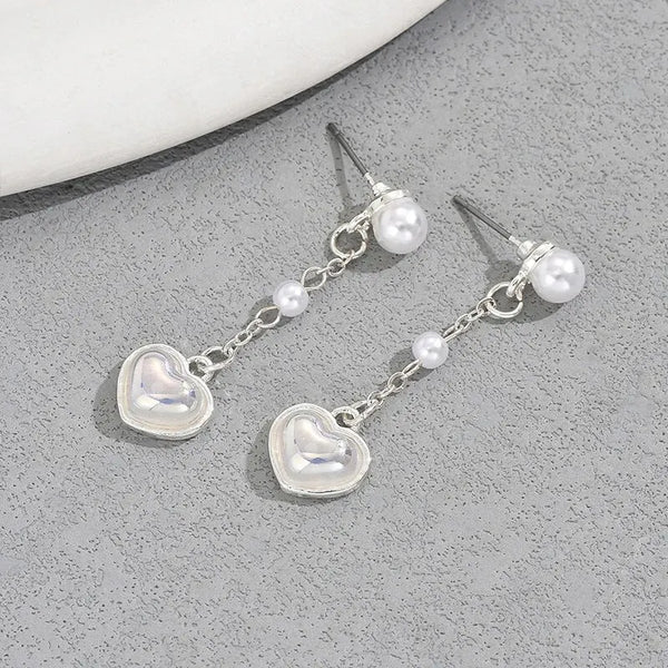 Pearl Heart Long Drop Earrings