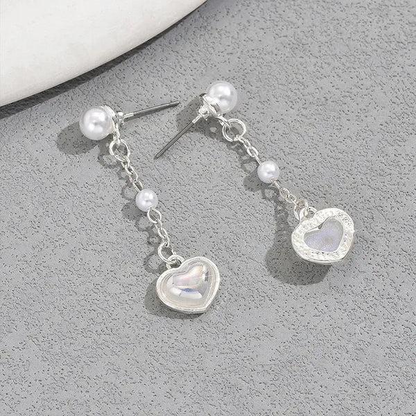 Pearl Heart Long Drop Earrings