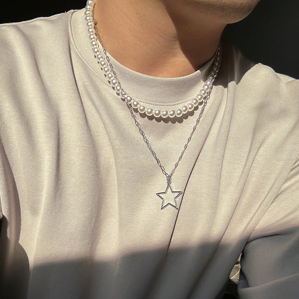 Pearl Men Necklace With Star Pendant