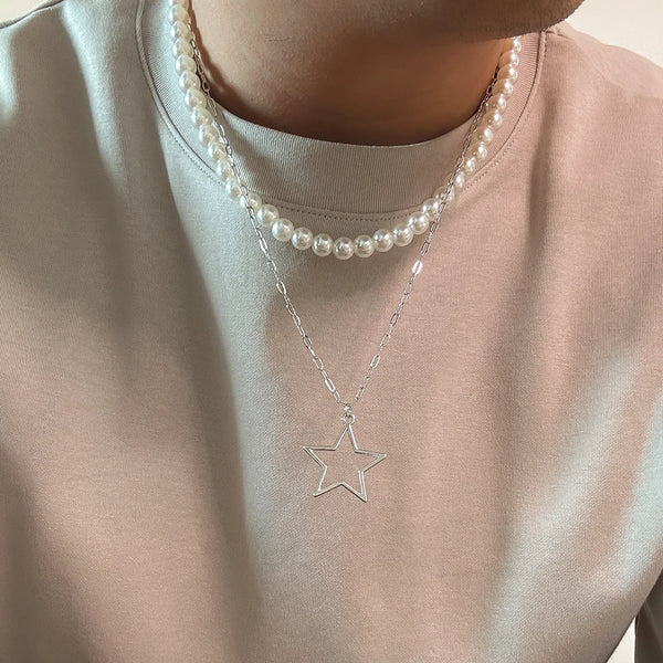 Pearl Men Necklace With Star Pendant