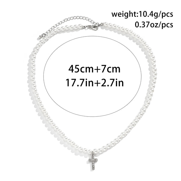 Pearl Necklace With Cross For Men's