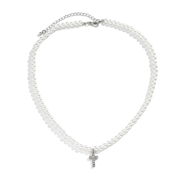 Pearl Necklace With Cross For Men's