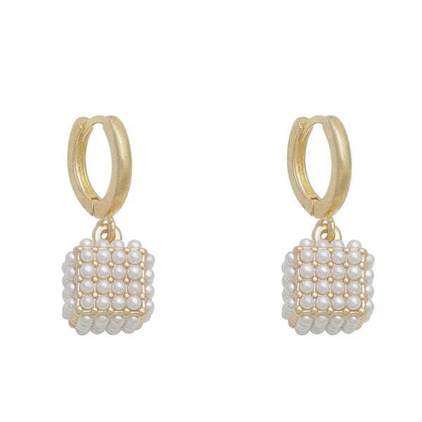 Pearl Stereoscopic Square Pearl Earrings Drop