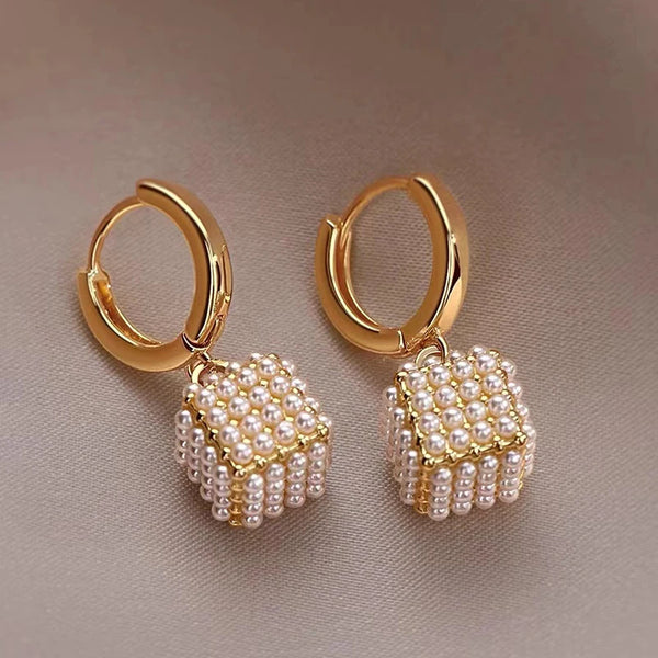 Pearl Stereoscopic Square Pearl Earrings Drop