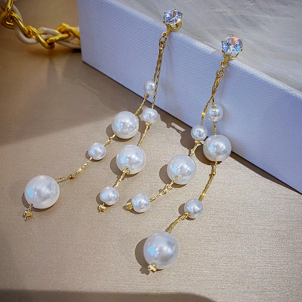 Pearls Drop Long Earrings