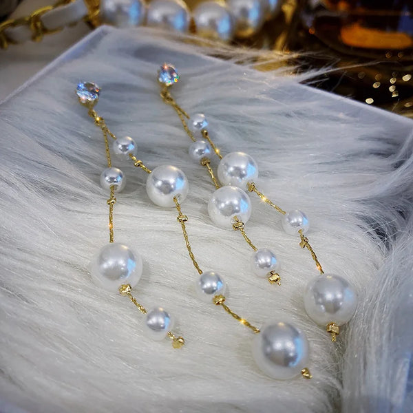 Pearls Drop Long Earrings