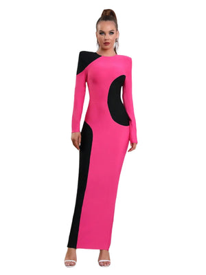 Pink and Black Long Sleeve Party Dress