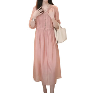 Pink Midi Dress Long Sleeve