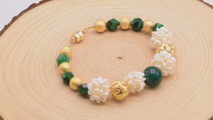 Green Stone Pearl Flower Bracelet