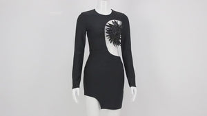 Evening Black Long Sleeve Cut out Mini Dress