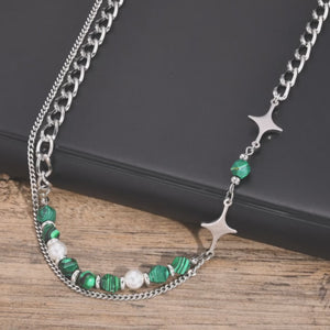 Green Stone Pearl Necklace Men