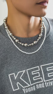 Punk Metal Pearl Necklace Men's