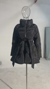 Black Mini Dress Style Puffer Jacket