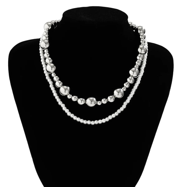 Punk Metal Pearl Necklace Men's