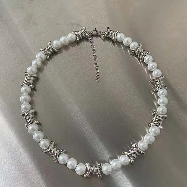 Punk Pearl Necklace Men Choker