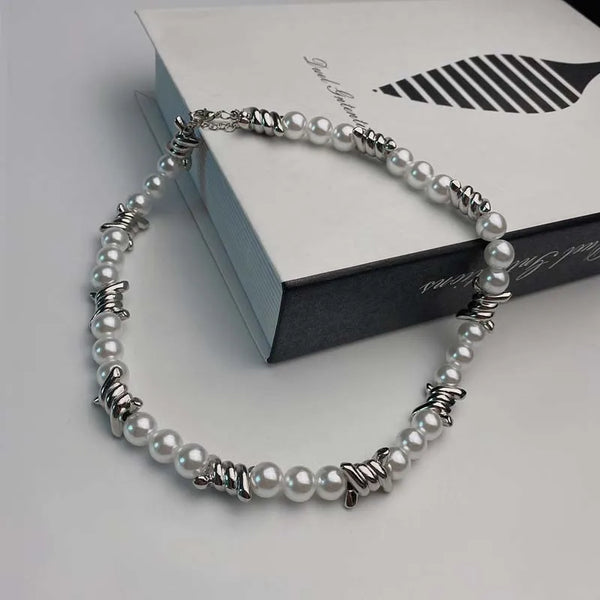 Punk Pearl Necklace Men Choker