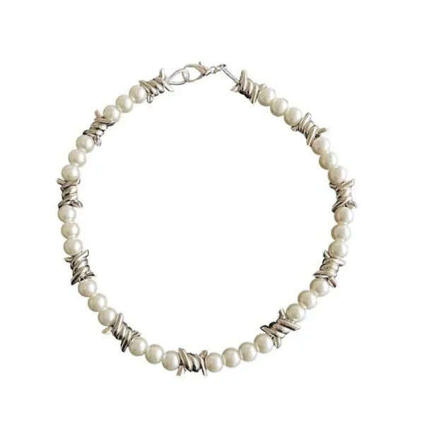 Punk Pearl Necklace Men Choker