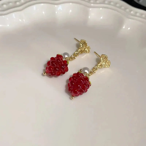 Red Grape Earrings With Pearl Drops