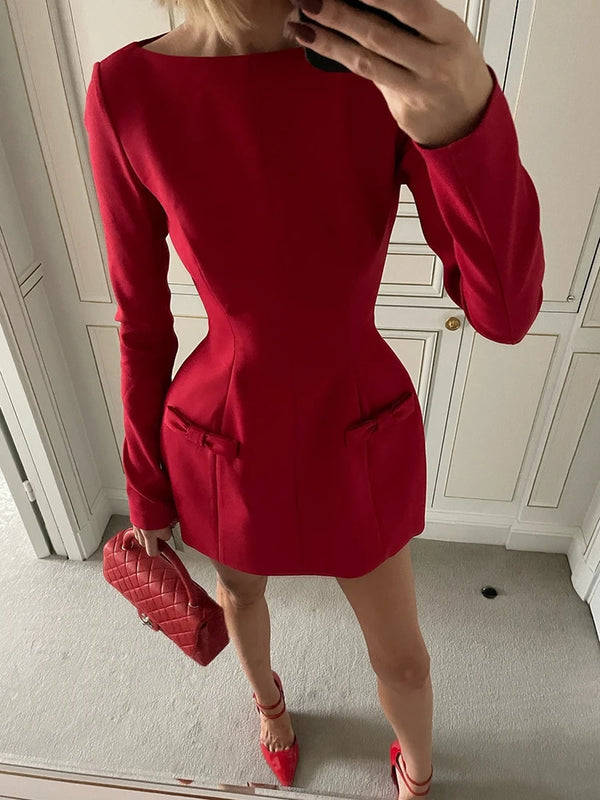 Red Mini Dress With Long Sleeves