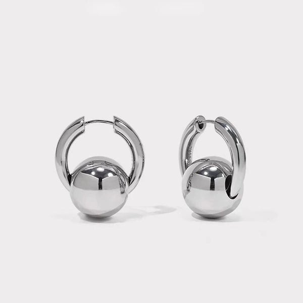 Retro Simple Metal Spherical Drop Pearl Earrings