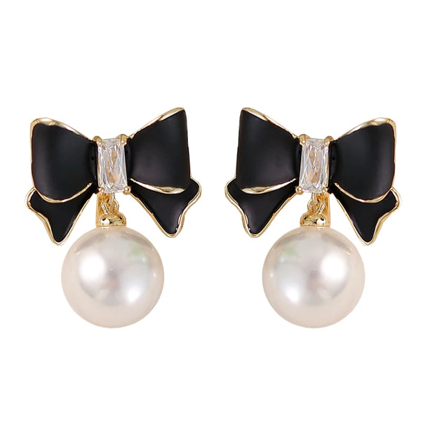 Romantic Bow Pearl Drop Earrings