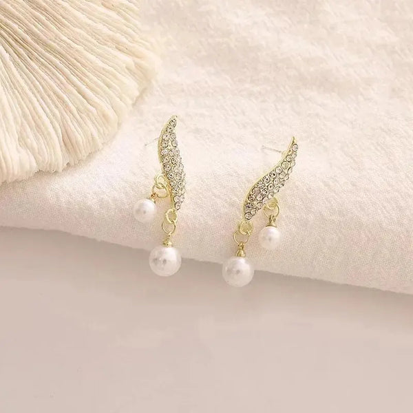 Shiny Rhinestone Drop Pearl Earring