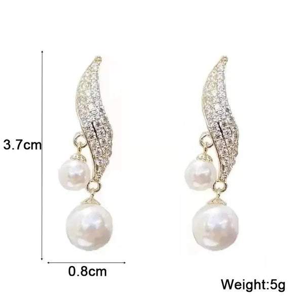 Shiny Rhinestone Drop Pearl Earring