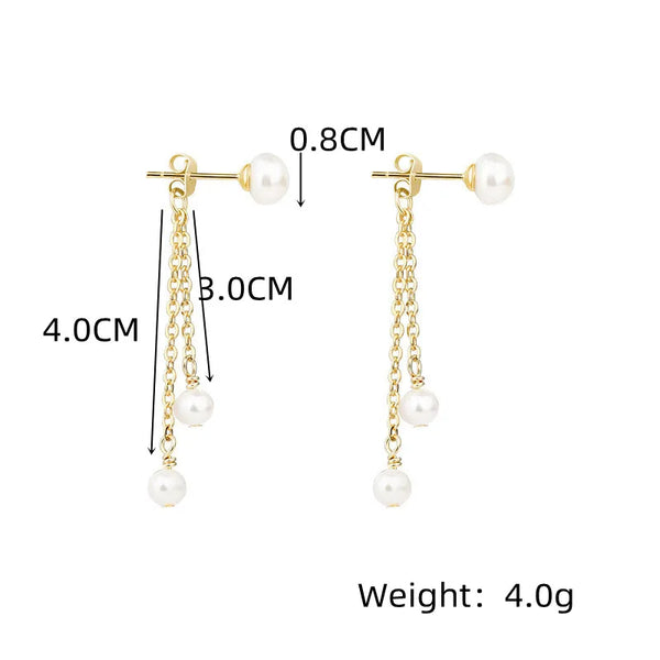 Simple Double Pendant Drop Earrings Pearl