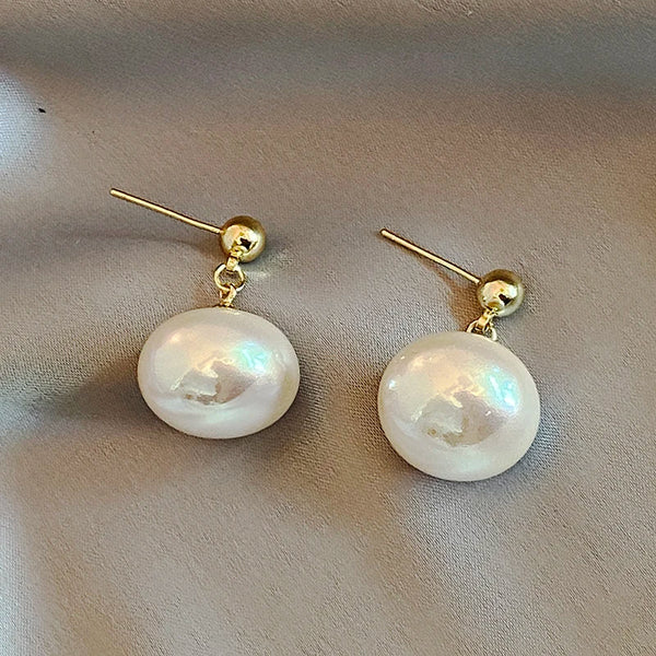 Simple Flat Pearl Earrings Drop