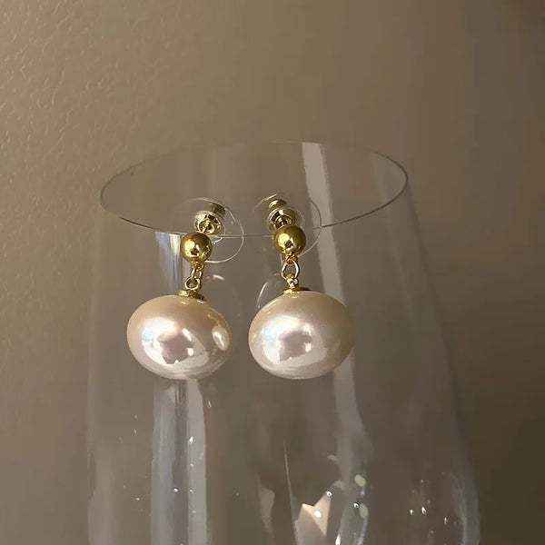 Simple Flat Pearl Earrings Drop