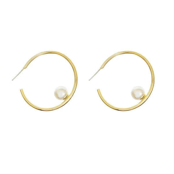 Single Pearl Hoop Drop Earrings