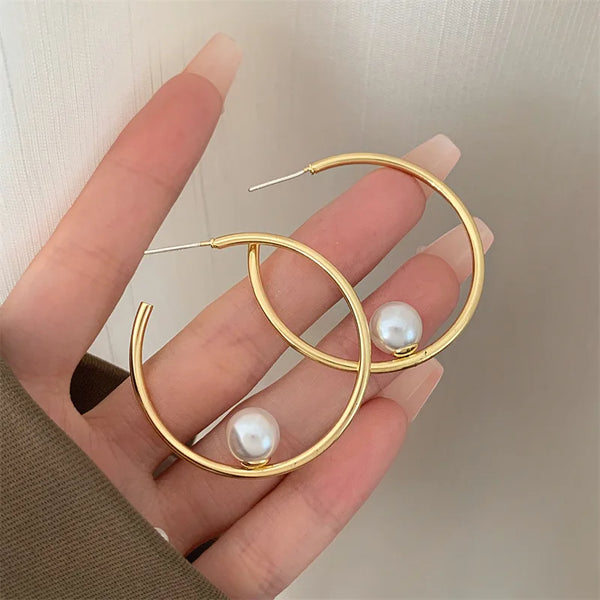 Single Pearl Hoop Drop Earrings