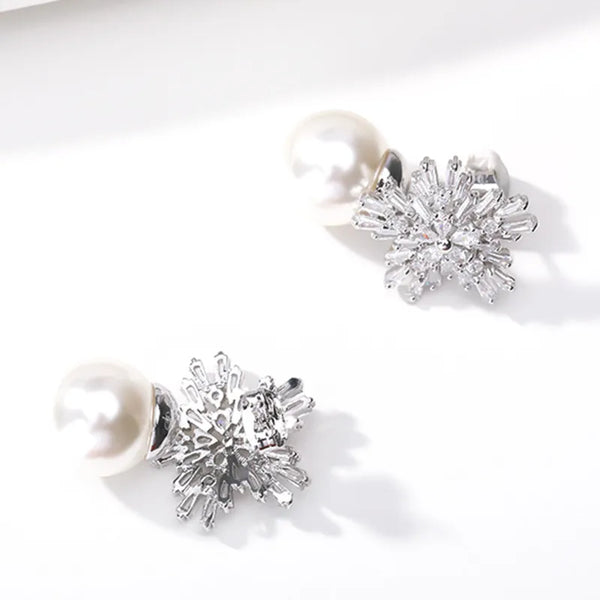 Snow Flower Pearl Drop Earrings