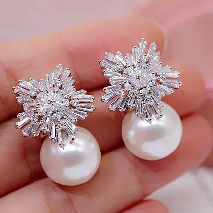 Snow Flower Pearl Drop Earrings