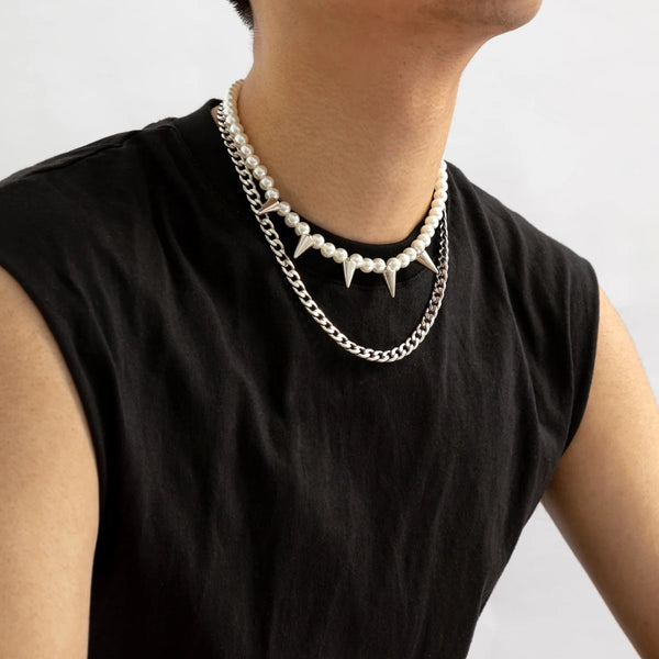 Spikes Pearl Necklace Men