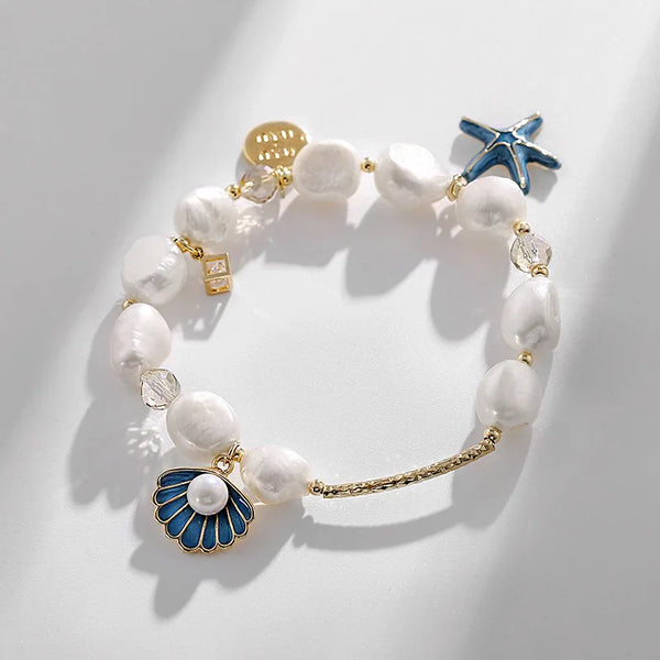 Starfish & Shell Pearl Ladies Charm Bracelet