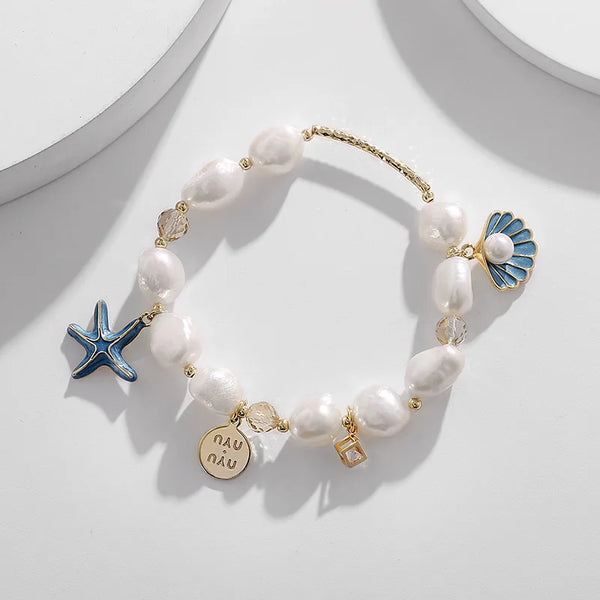 Starfish & Shell Pearl Ladies Charm Bracelet