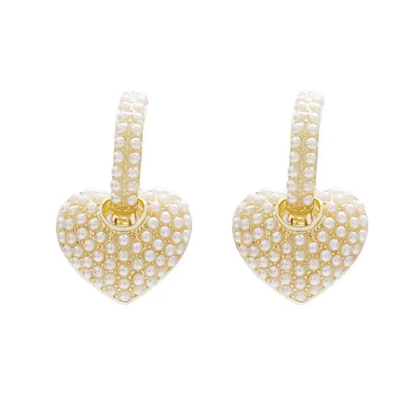 Sweet Heart Love Pearl Drop Earrings