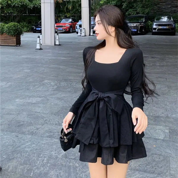 Timeless Ruffle Bow Black Mini Dress