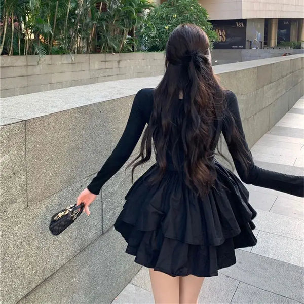 Timeless Ruffle Bow Black Mini Dress