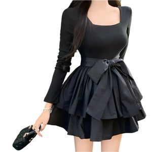 Timeless Ruffle Bow Black Mini Dress