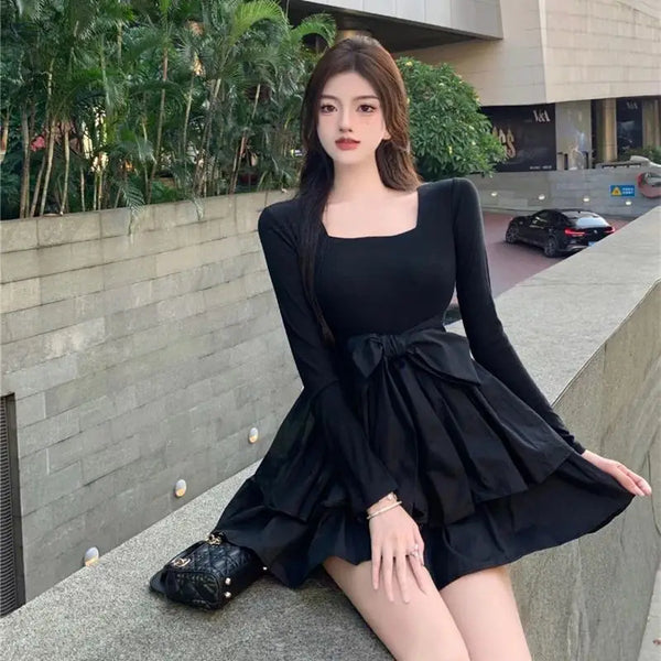 Timeless Ruffle Bow Black Mini Dress