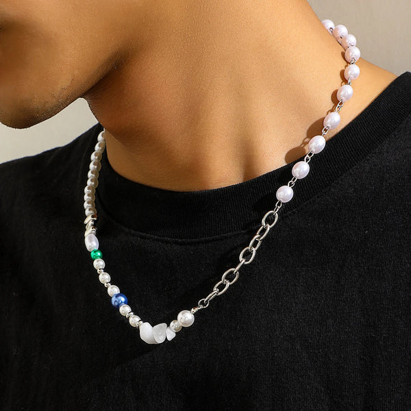 Trend Irregular Crushed Stone Pearl Necklace For Men