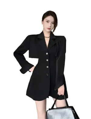 Trendy Black Mini Blazer Dress