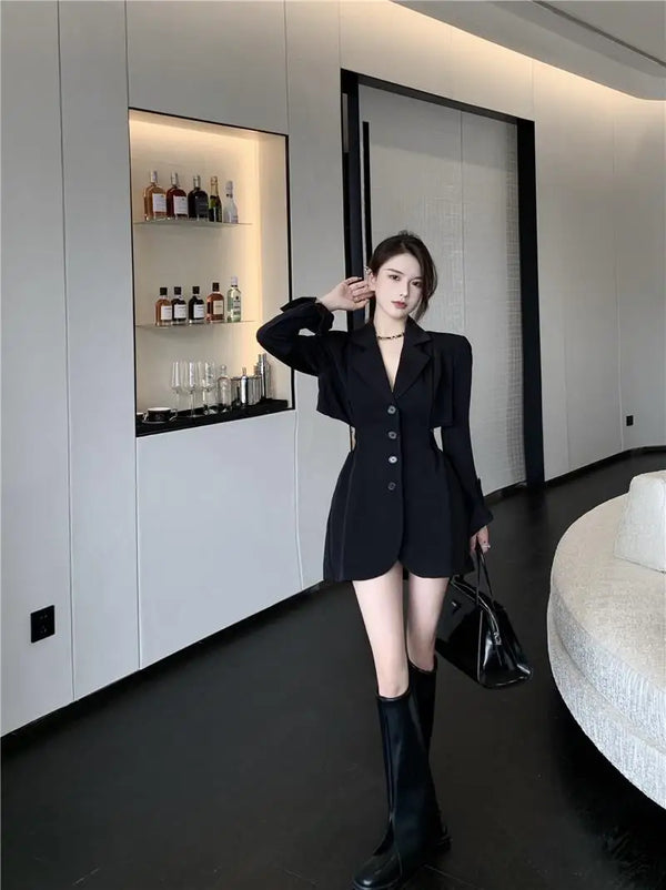 Trendy Black Mini Blazer Dress