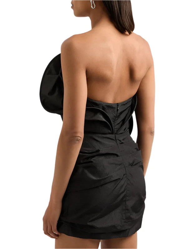 Trendy Sculptural Drapes Black Mini Dress