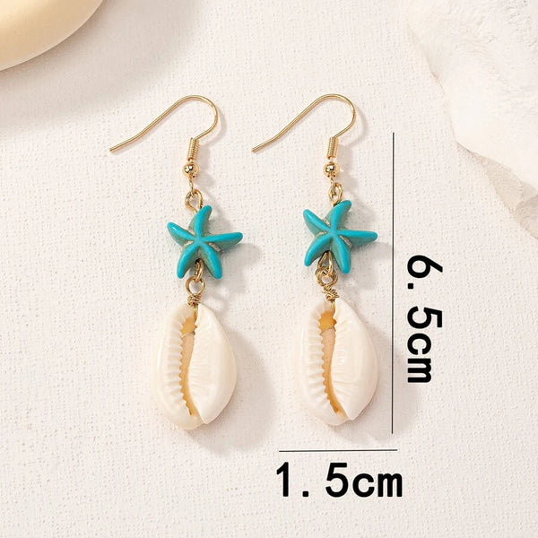 Turquoise Stone Starfish Pearl Drop Earrings